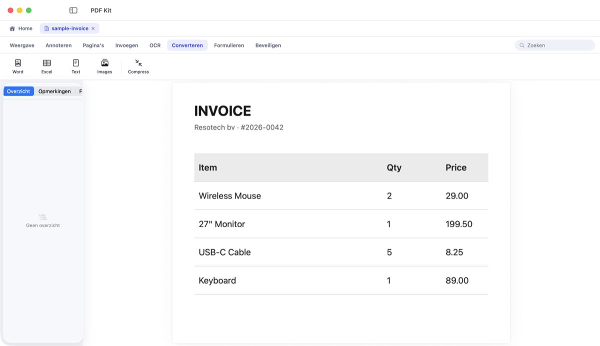 Tables → Excel, Word, Text