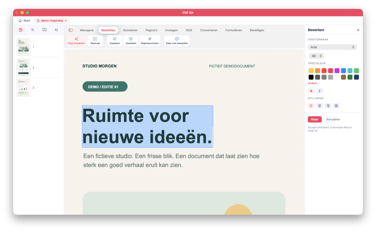 Edit text in the page